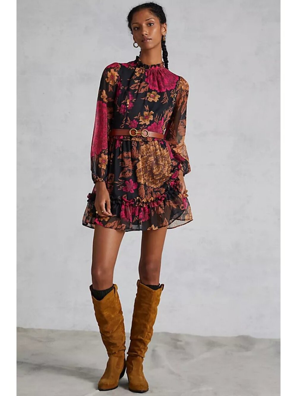 Porridge Puff-Sleeved Floral Mini Dress